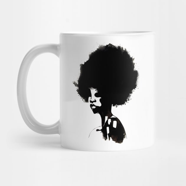 Afro hair woman, ink brush painting by Ravenglow